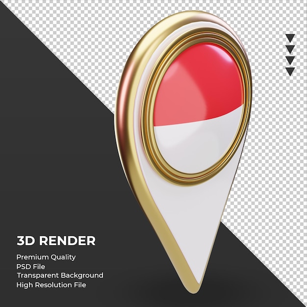 Pin de ubicación 3D bandera de Indonesia renderizado vista izquierda