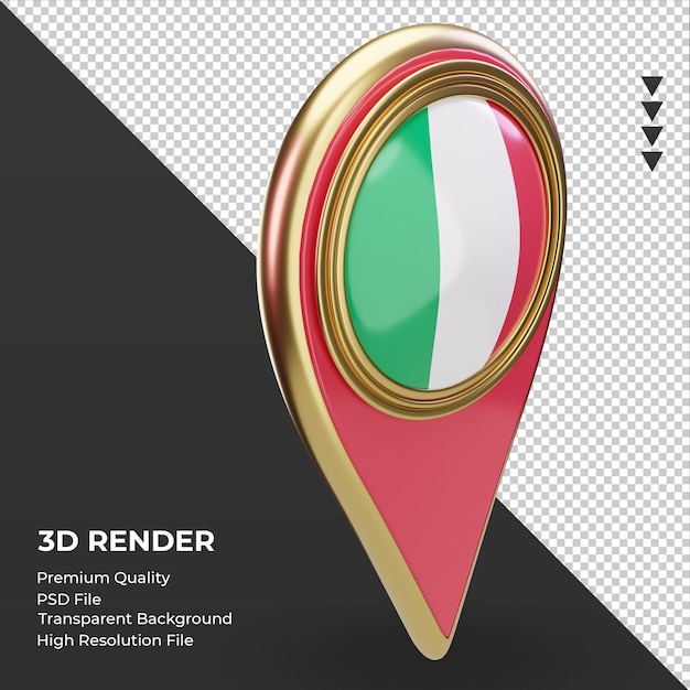 Pin de ubicación 3D bandera de Italia renderizado vista izquierda