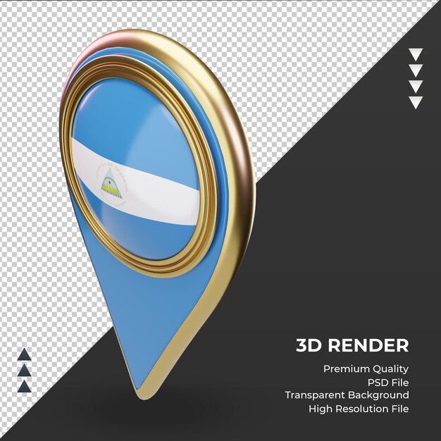 Pin de ubicación 3d bandera de nicaragua renderizado vista derecha