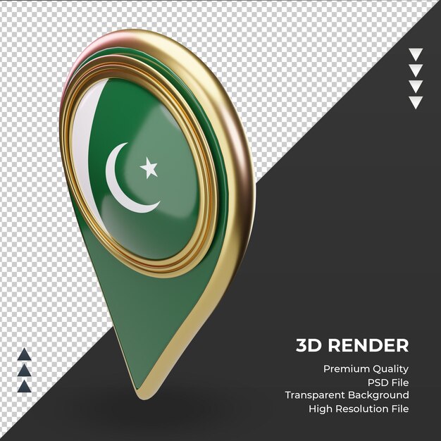 PSD pin de ubicación 3d bandera de pakistán representación vista derecha