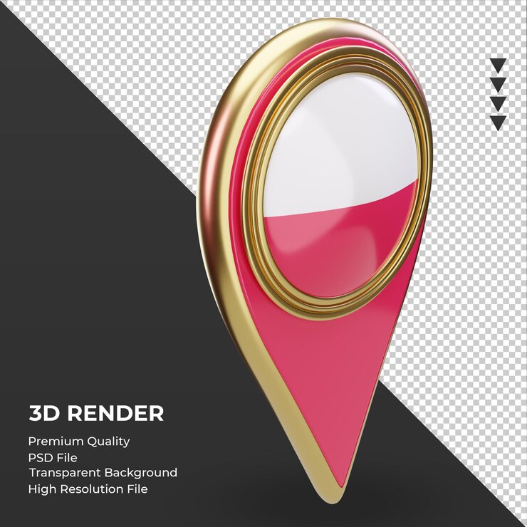 PSD pin de ubicación 3d bandera de polonia renderizado vista izquierda
