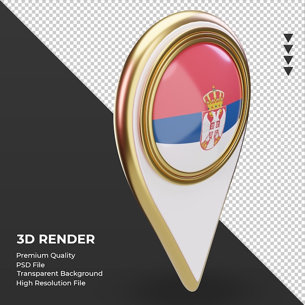 Pin de ubicación 3d bandera de serbia renderizado vista izquierda