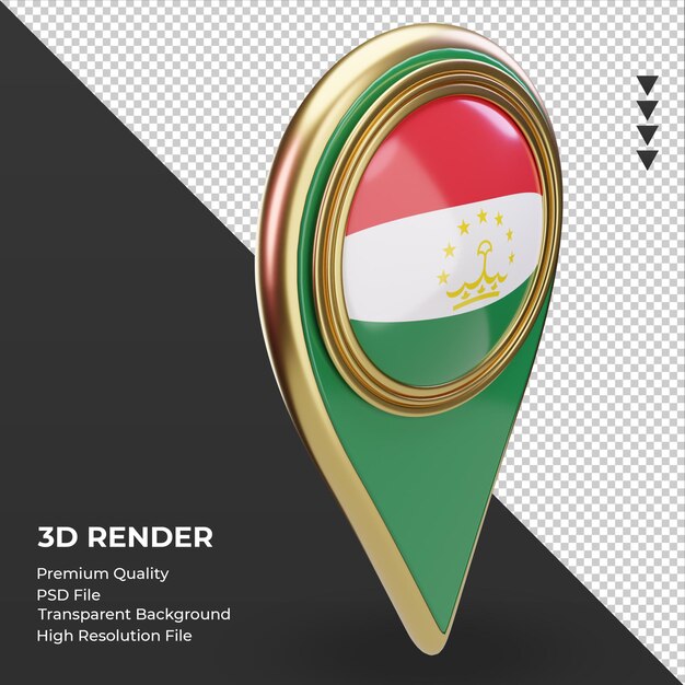 Pin de ubicación 3d bandera de tayikistán renderizado vista izquierda