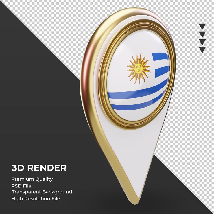PSD pin de ubicación 3d bandera de uruguay renderizado vista izquierda