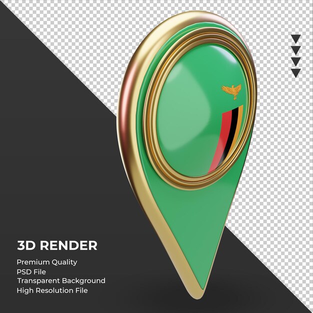 Pin de ubicación 3d bandera de Zambia renderizado vista izquierda