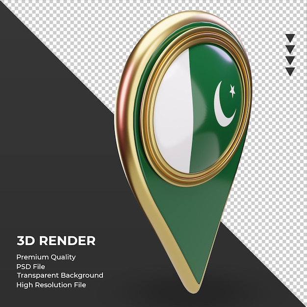 PSD pin de ubicación 3d renderizado de bandera de pakistán vista izquierda
