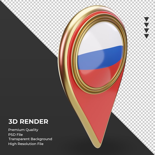 Pin de ubicación 3d renderizado de bandera rusa vista izquierda