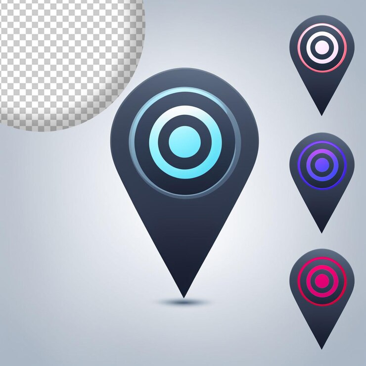PSD pin de ubicación digital icono de ubicación estilo cibernético