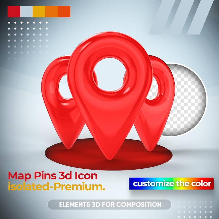 PSD pin de ubicación para mapa en renderizado 3d