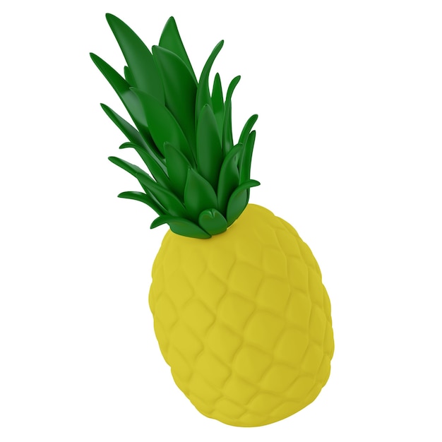 piña amarilla 3d con hojas verdes