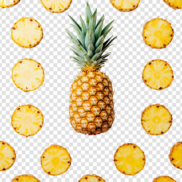 PSD la piña entera rodeada de rebanadas de frutas tropicales frescas vibra el verano