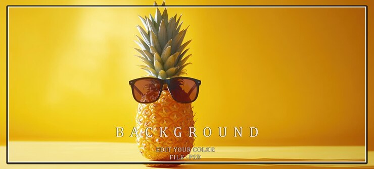 PSD piña con gafas de sol sobre un fondo amarillo