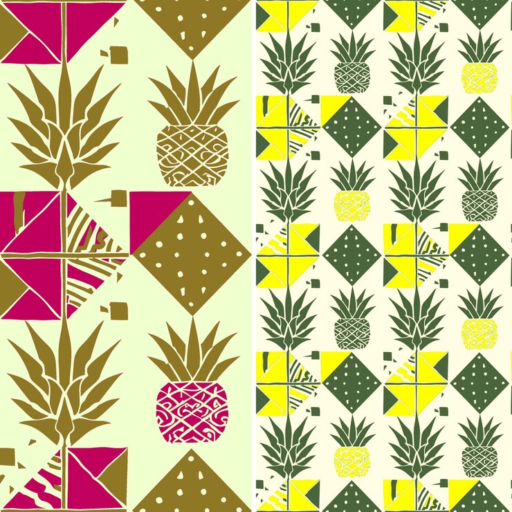 PSD piña con motivos tribales y diseño audaz con cuadrícula patte vector único de patrones de frutas tropicales