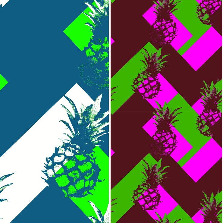 PSD piña con silueta puntiaguda y diseño abstracto con dia vector único de patrones de frutas tropicales