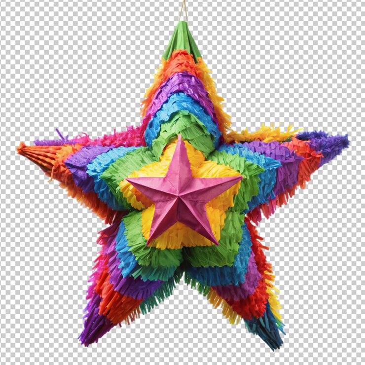 PSD pinata de estrelas coloridas em fundo transparente