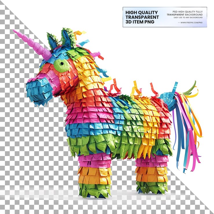 PSD pinata festiva con formas divertidas y colores vibrantes sobre un fondo transparente