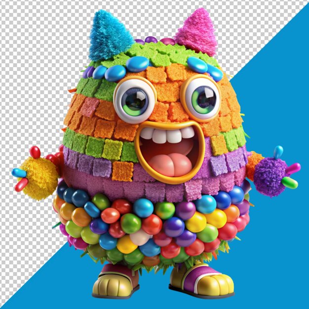 PSD piñata llena de caramelos sobre un fondo transparente