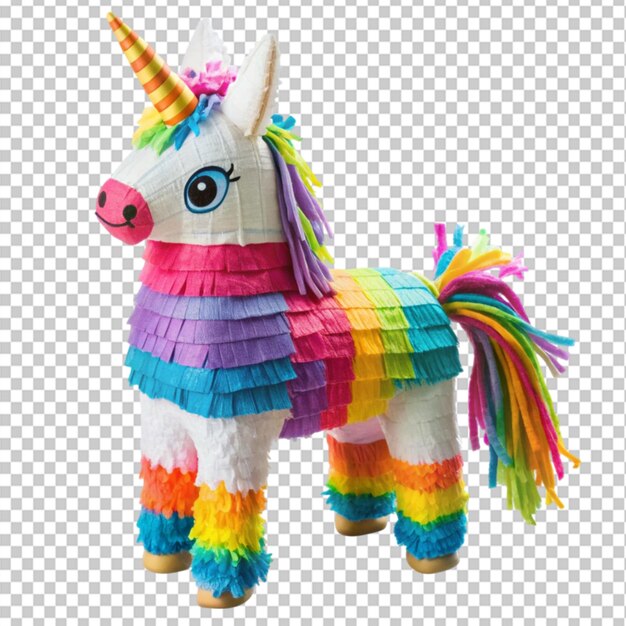Pinata de unicornio colorido perfecto para un cumpleaños en un fondo transparente
