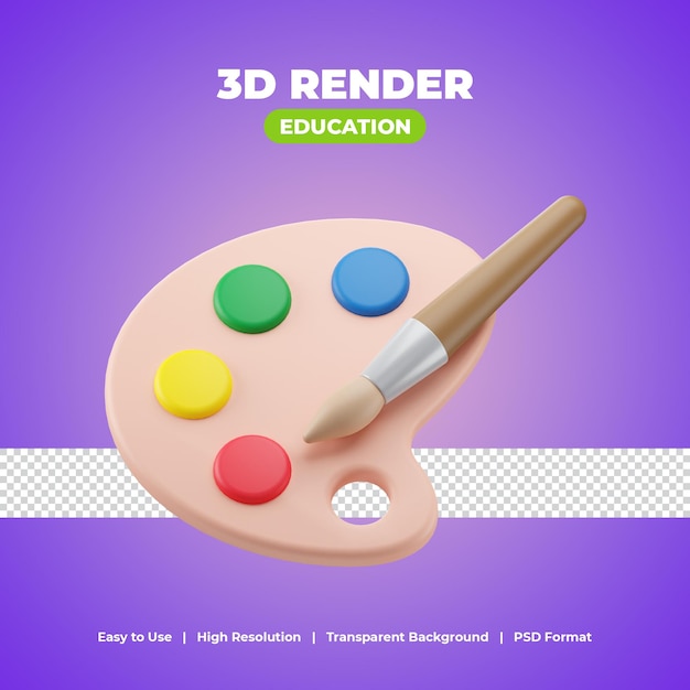 PSD pinceau et palette de couleurs avec illustration d'icône de rendu 3d