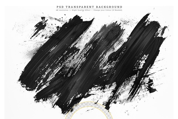 PSD pincel abstracto negro con trazos texturizados aislados en blanco