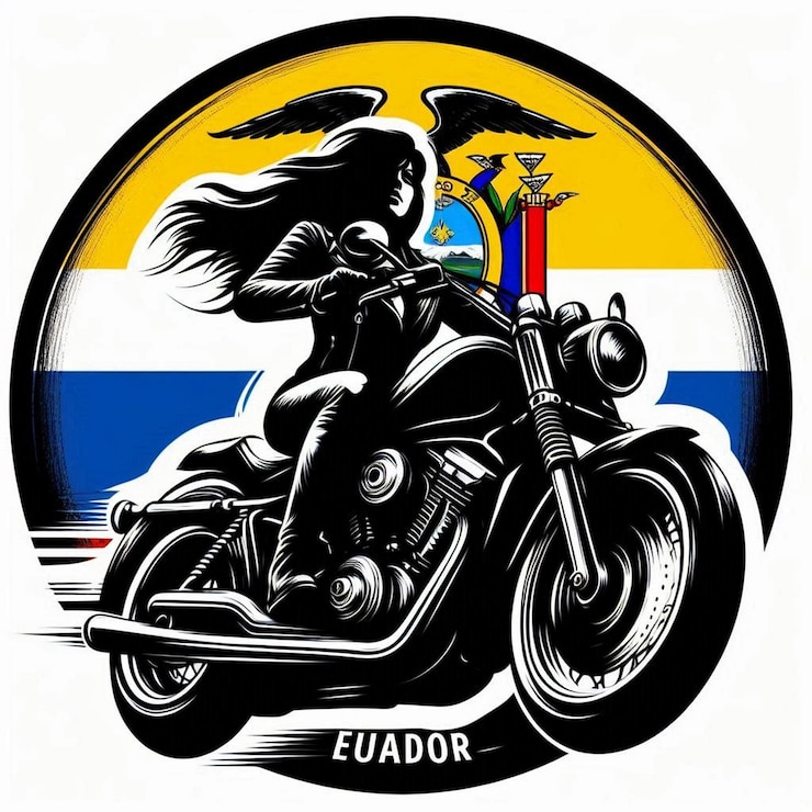 PSD pincel de la bandera de ecuador y grabado artman jinete en una motocicleta delantera
