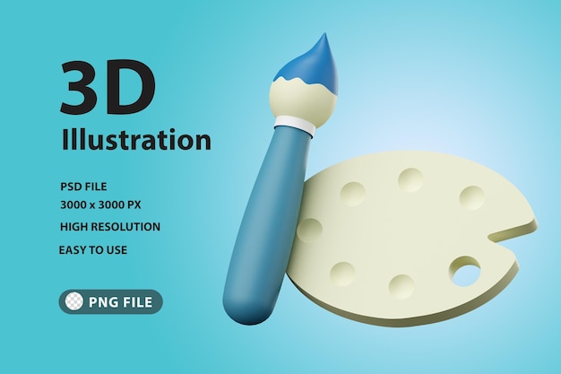 Pincel de icono de render 3D con paleta de arte
