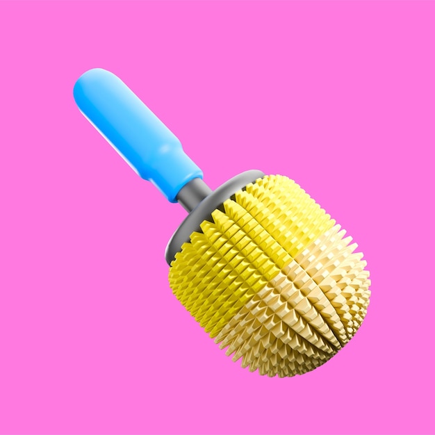 un pincel de inodoro de icono 3D con un color amarillo y negro y con un color de mango azul