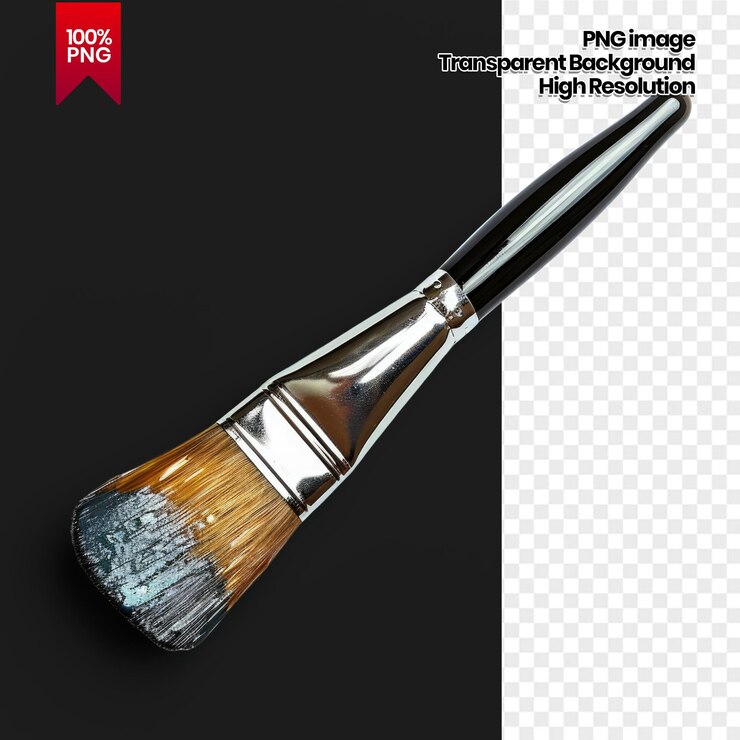 PSD pincel con mango negro y pintura azul en el fondo de la punta eliminado