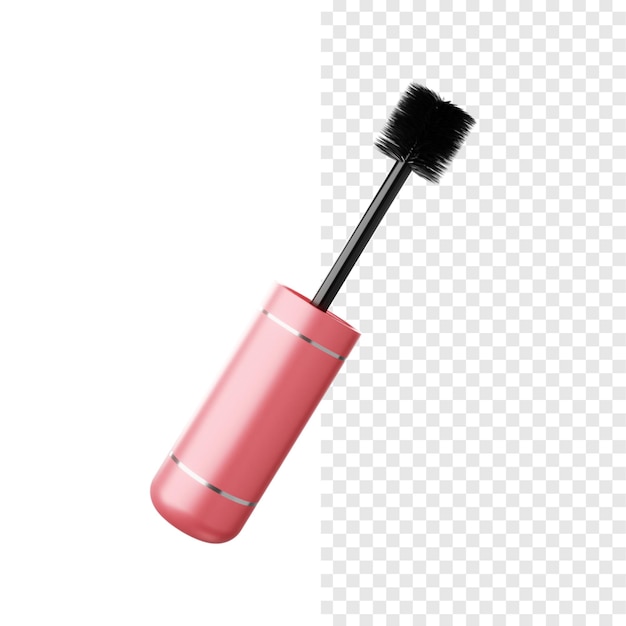 PSD pincel de maquillaje 3d un tubo de rímel rosa con un pincel negro sobre un fondo blanco