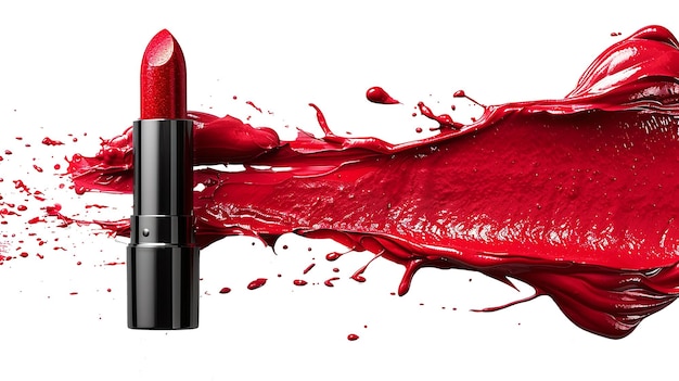 Pincel de maquillaje de lápiz labial rojo colorido fondo transparente aislado abstracto