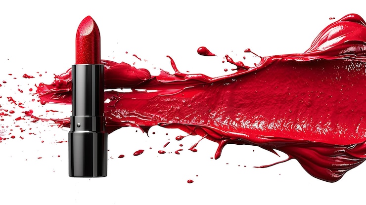 PSD pincel de maquillaje de lápiz labial rojo colorido fondo transparente aislado abstracto