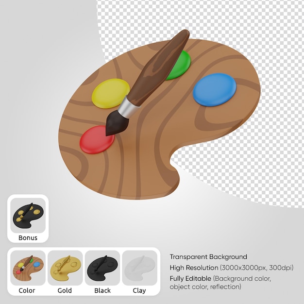 pincel y paleta de colores 3d