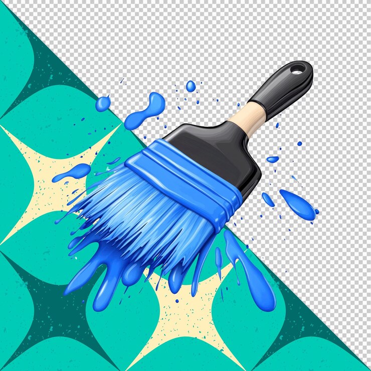 PSD pincel de pintura azul vibrante con salpicaduras gráfica de herramientas de pintura artística