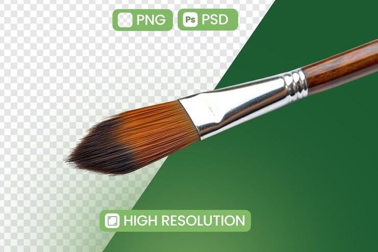 PSD el pincel de pintura descansa sobre un fondo verde con el tema de los suministros de arte