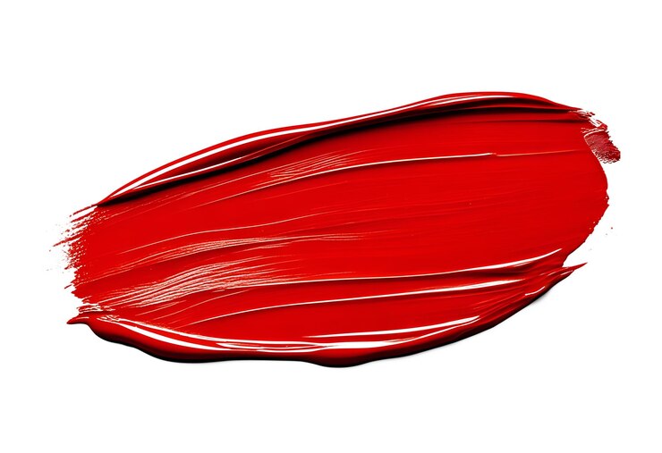 PSD pincel de pintura roja brillante stroke mancha cosmética borrar swoosh aislado en fondo blanco de cerca textura de máscara