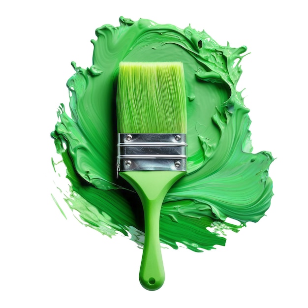 PSD pincel con pintura verde sobre un fondo transparente