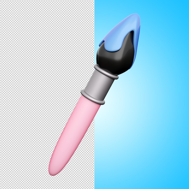 PSD pincel rosa 3d con elemento de pintura azul para el aprendizaje de regreso a la escuela y pancartas de educación en línea