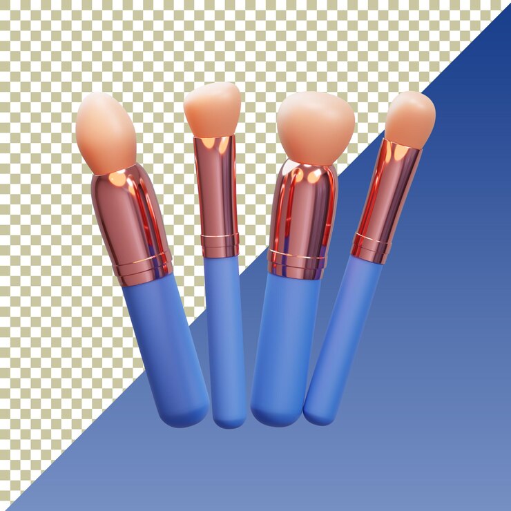 PSD pinceles de maquillaje azules y dorados aislados sobre un fondo transparente