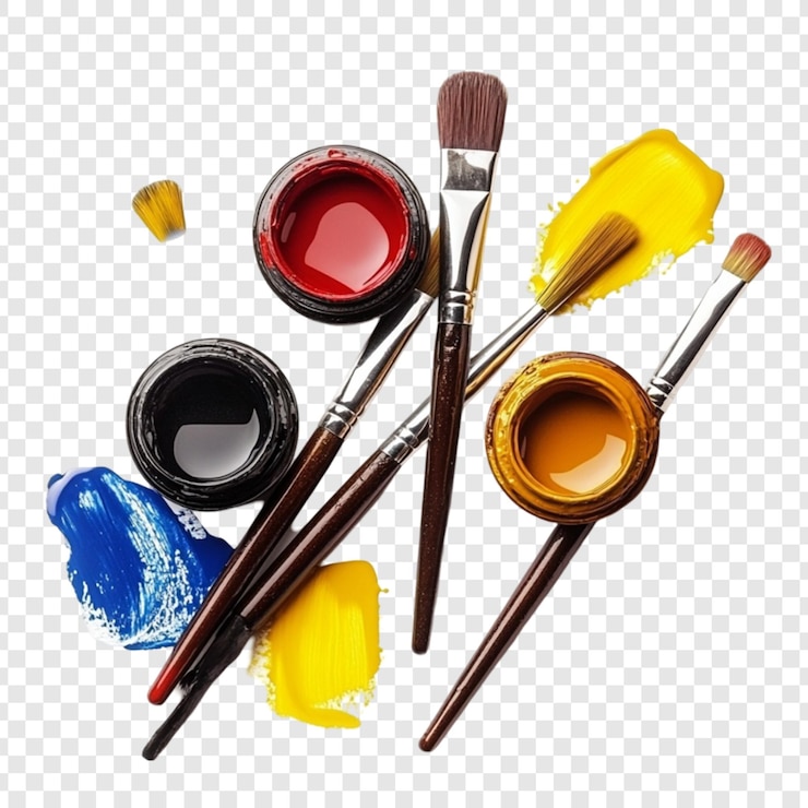 PSD pinceles y ollas de pintura colores vibrantes suministros de arte herramientas creativas