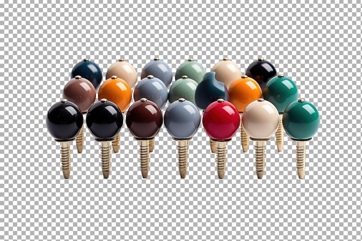PSD pines decorativos de colores dispuestos en una exhibición elegante en una superficie limpia durante el día