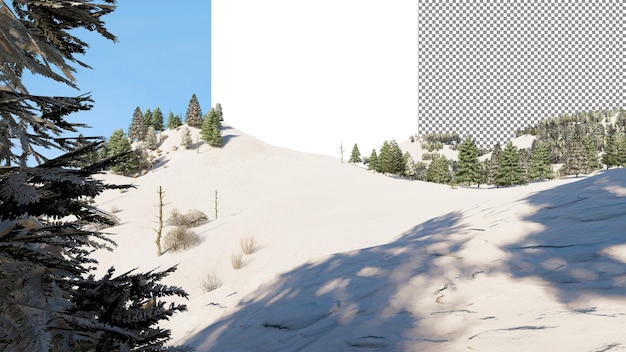 Pineta innevata sfondo trasparente rendering 3D