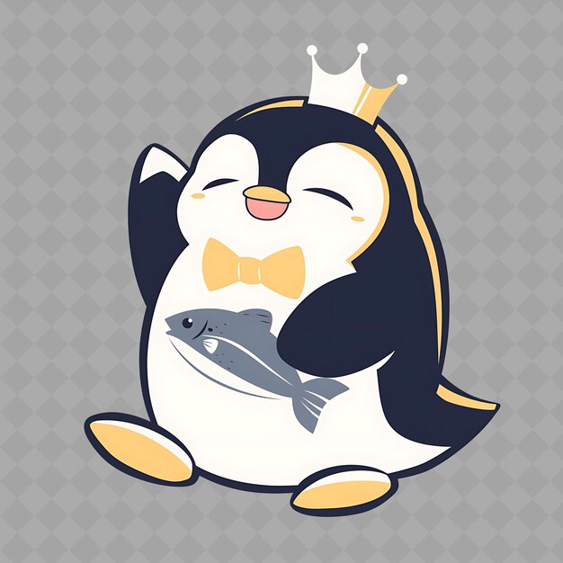 PSD un pingouin avec une couronne et un poisson dessus