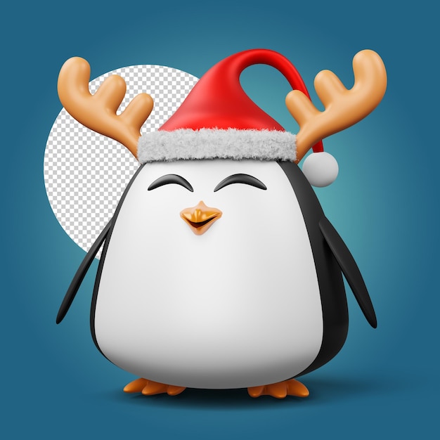 Pingouin mignon avec chapeau de noël joyeux noël rendu 3d