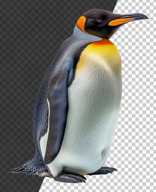 PSD un pingouin se tient sur ses pattes arrière en regardant la caméra.