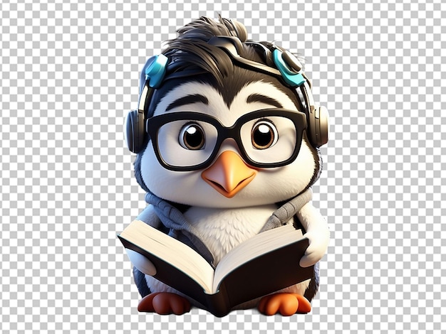 Pinguim bonito lendo um livro ilustração de animal de desenho animado bonito