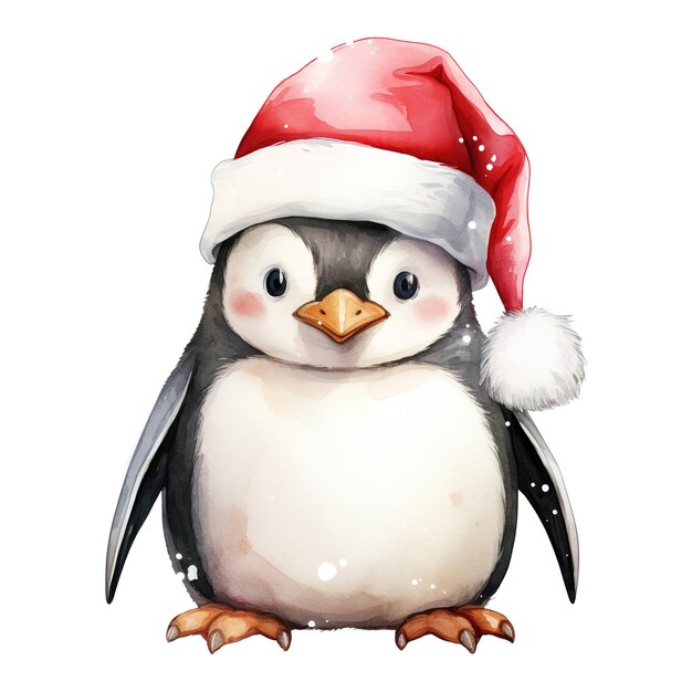 Pinguin trägt weihnachtsmannshut für weihnachtsveranstaltung aquarell-stil ki generiert