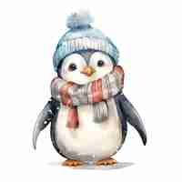 PSD pinguin trägt winterkleidung für weihnachten aquarell-stil ai generiert