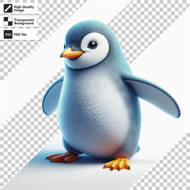 PSD un pingüino azul con un pico amarillo se encuentra en un fondo blanco