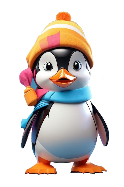 PSD pingüino caprichoso estilo de personaje de dibujos animados simple representación 3d niños foto de fondo