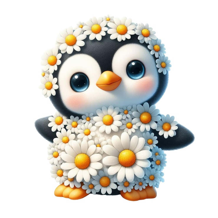 PSD un pingüino con una flor en la cabeza y el otro pingüino en la espalda